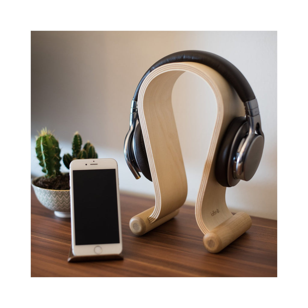 kalibri Wooden Omega Headphone Stand - Universal Walnut Wood Headset Holder for Gaming, DJ & Studio Headphones
