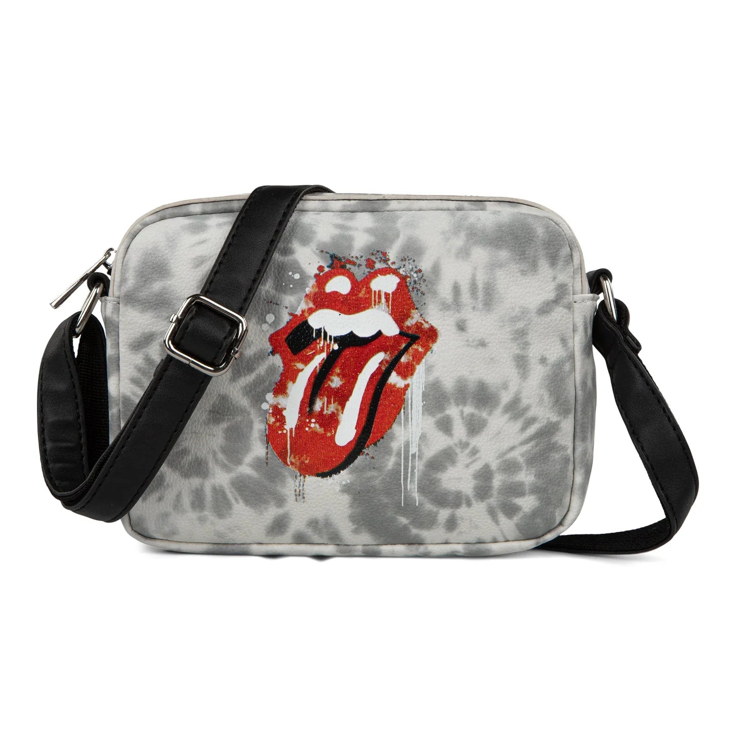 Rolling Stones Crossbody Bag – Black Faux Leather Mini Shoulder Bag with Adjustable Strap