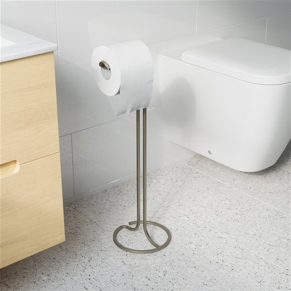 Umbra Squire Toilet Paper Stand – Modern Freestanding Bathroom Tissue Holder (Metal Finish)