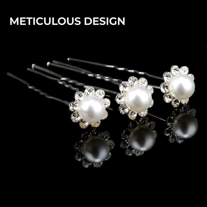 H&S Wedding Pearl Hair Pins Set of 40 - Bridal Flower Crystal Hair Pins & Decorative Hair Clips for Women