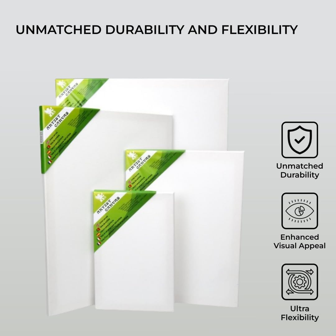 H&S Artist Blank Canvas Set, 4 Stretched Canvas Painting Boards (20x30cm, 30x40cm, 40x50cm & 50x60cm), Primed Canvas Frames for Acrylic, Oil & Watercolor Painting