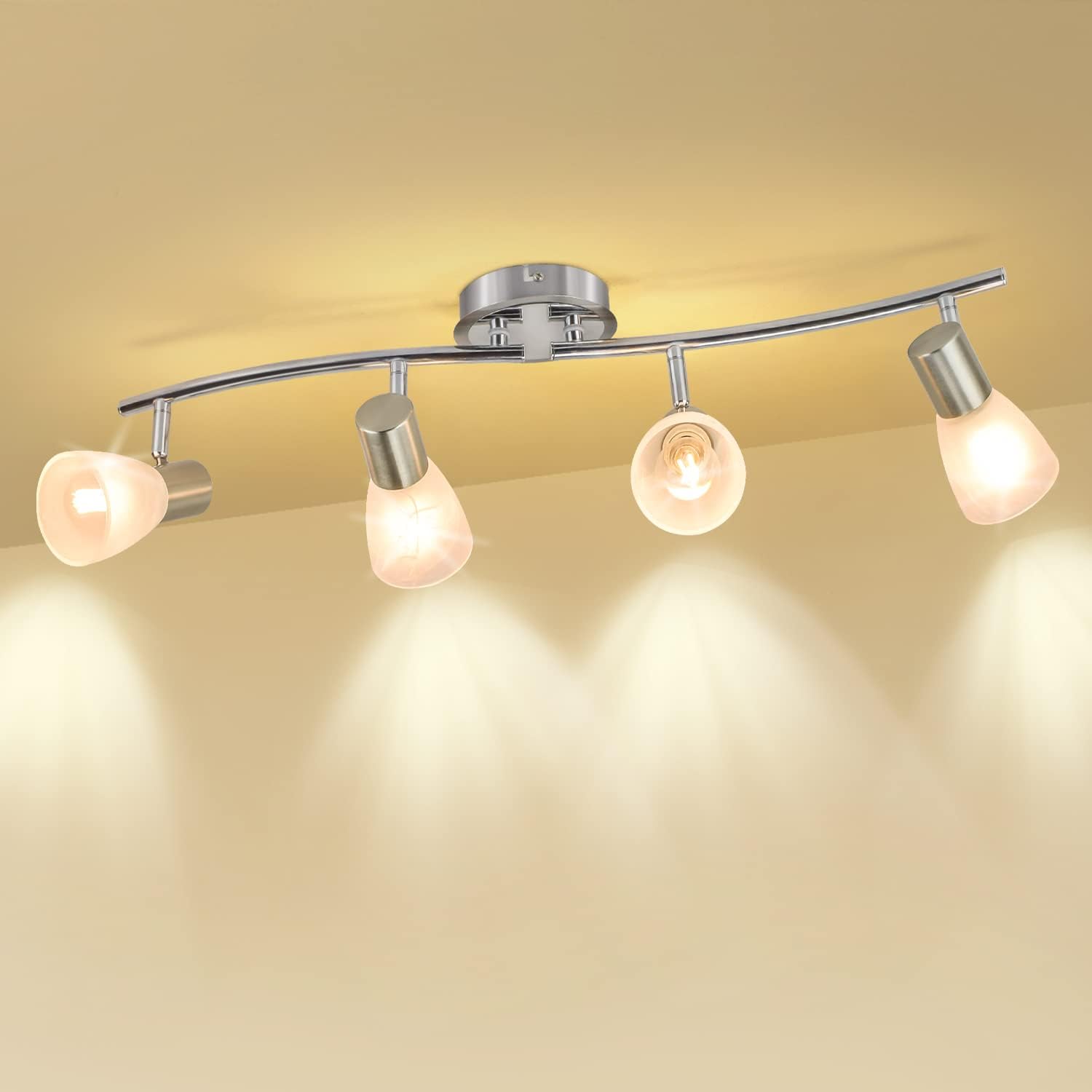 DLLT 4-Light S-Shaped LED Track Light with Glass Shades