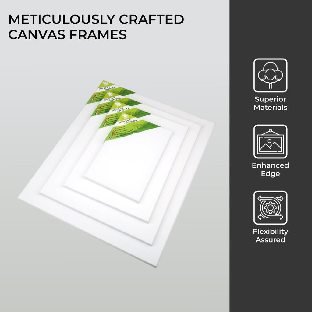 H&S Artist Blank Canvas Set, 4 Stretched Canvas Painting Boards (20x30cm, 30x40cm, 40x50cm & 50x60cm), Primed Canvas Frames for Acrylic, Oil & Watercolor Painting