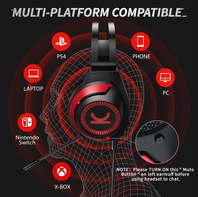 VANKYO CM7000 Pro Gaming Headset with 7.1 Surround Sound Stereo Xbox One Headset, Red / Blue
