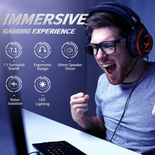 VANKYO CM7000 Pro Gaming Headset with 7.1 Surround Sound Stereo Xbox One Headset, Red / Blue