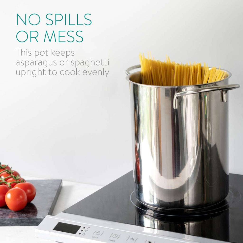 Navaris Stainless Steel Asparagus Pot – 4.1 QT Vegetable & Pasta Cooker with Removable Basket and Lid