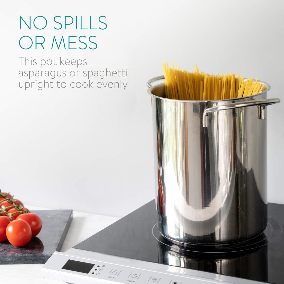 Navaris Stainless Steel Asparagus Pot – 4.1 QT Vegetable & Pasta Cooker with Removable Basket and Lid