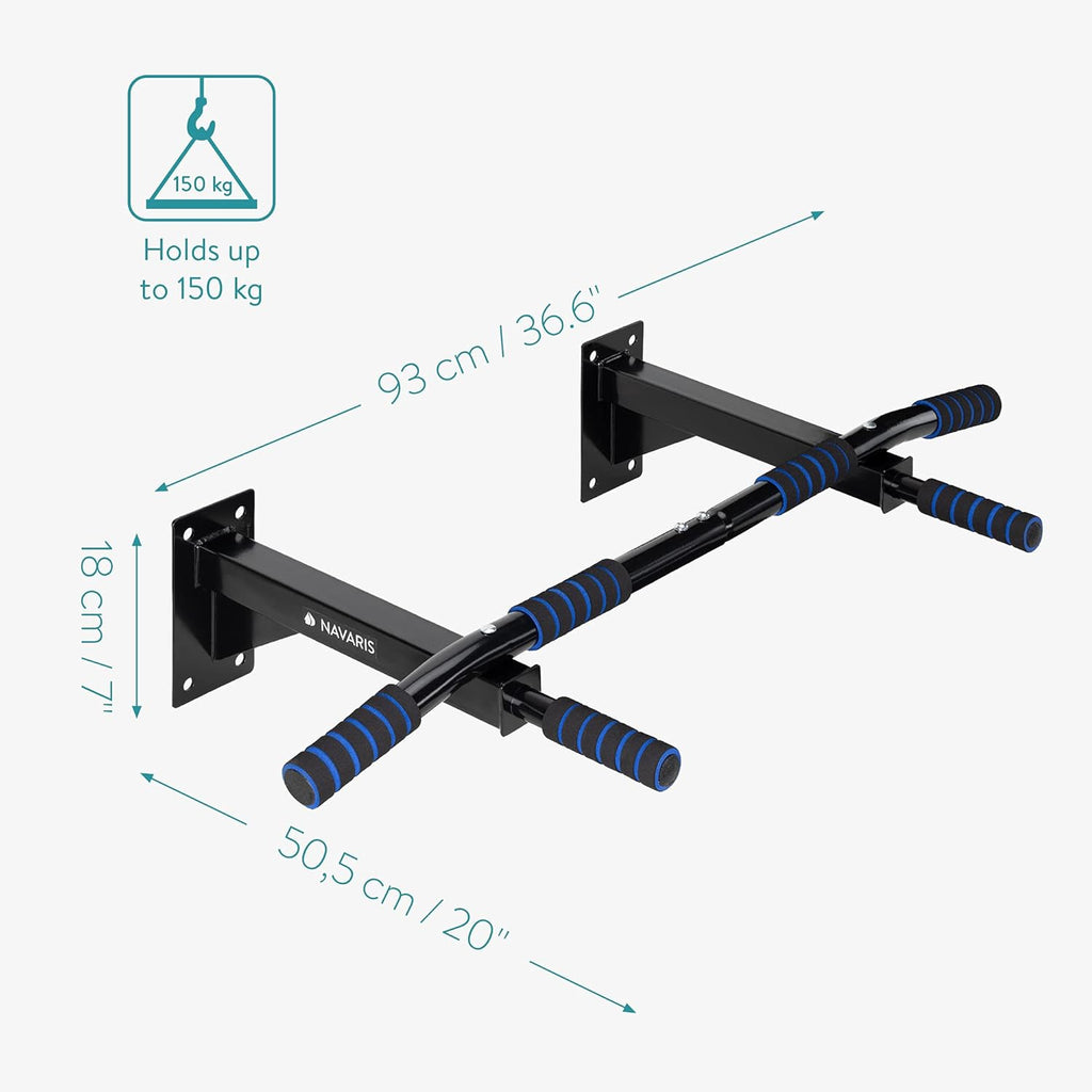 Navaris Wall Mounted Pull Up Bar – Home Gym Chin Up & Pull-Up Station with Foam Grip Handles (93 x 50.5 x 18 cm)