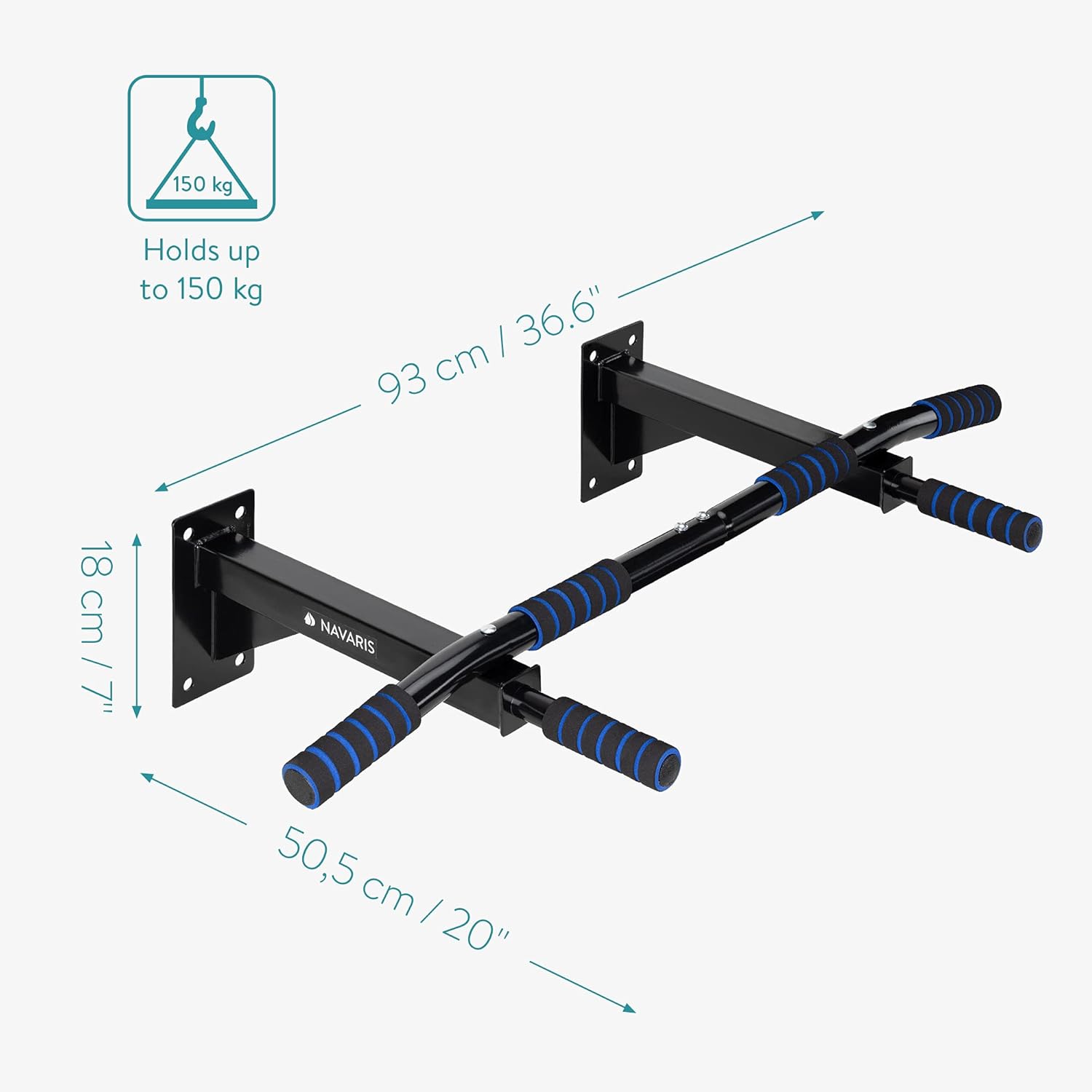 Navaris Wall Mounted Pull Up Bar – Home Gym Chin Up & Pull-Up Station with Foam Grip Handles (93 x 50.5 x 18 cm)