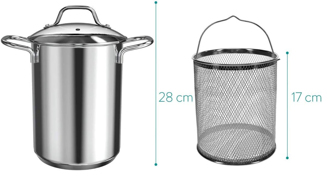 Navaris Stainless Steel Asparagus Pot – 4.1 QT Vegetable & Pasta Cooker with Removable Basket and Lid