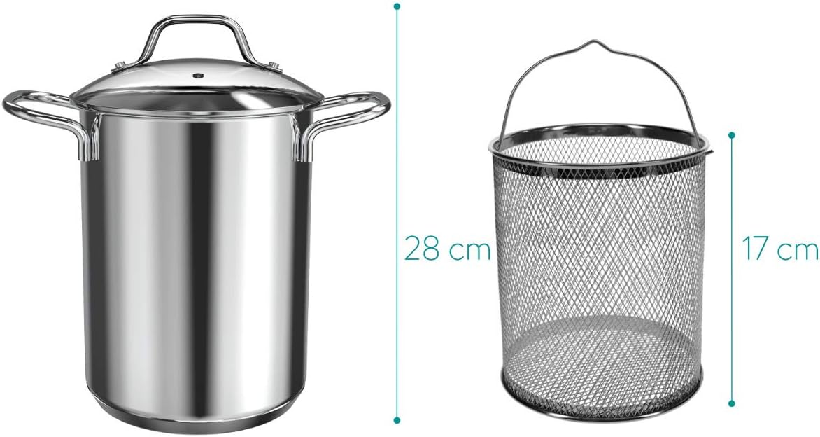 Navaris Stainless Steel Asparagus Pot – 4.1 QT Vegetable & Pasta Cooker with Removable Basket and Lid