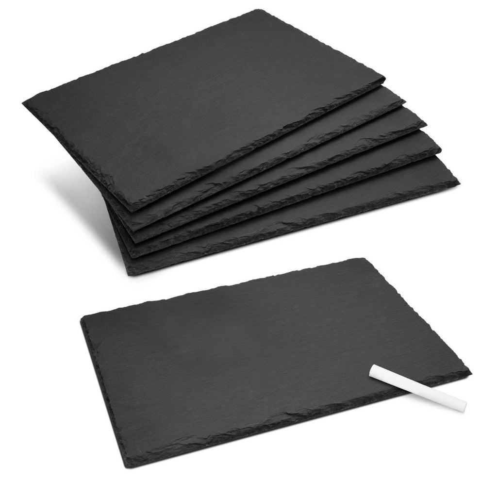 Navaris Natural Slate Serving Plates Set of 4 – Rectangular Stone Serving Trays with Chalk for Cheese, Charcuterie & Appetizers (11.8" x 7.8")
