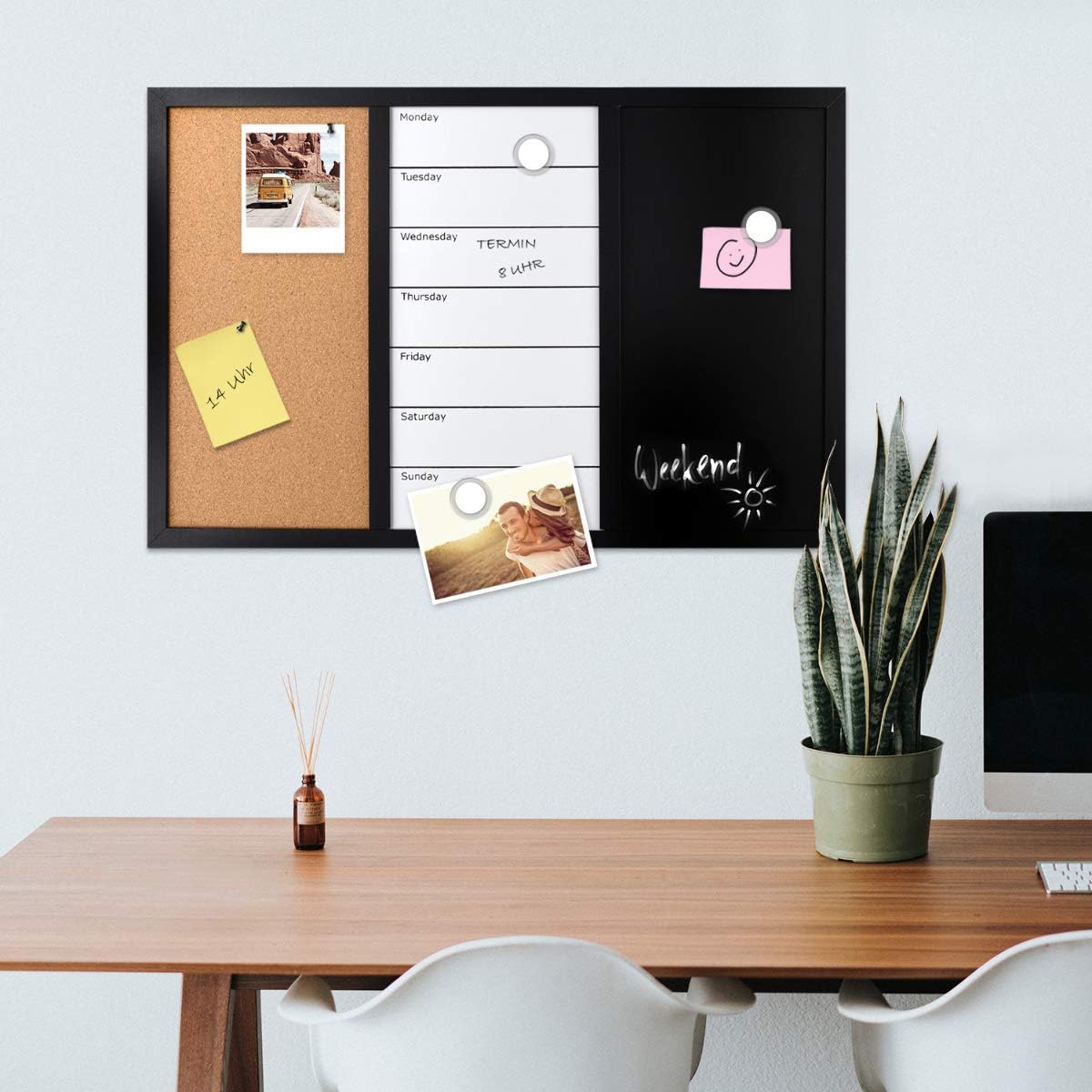 Navaris 3-in-1 Combination Board – Cork Board, Magnetic Whiteboard & Chalkboard Weekly Planner – 16 x 24 Inch Bulletin Board Organizer for Home, Office & Classroom