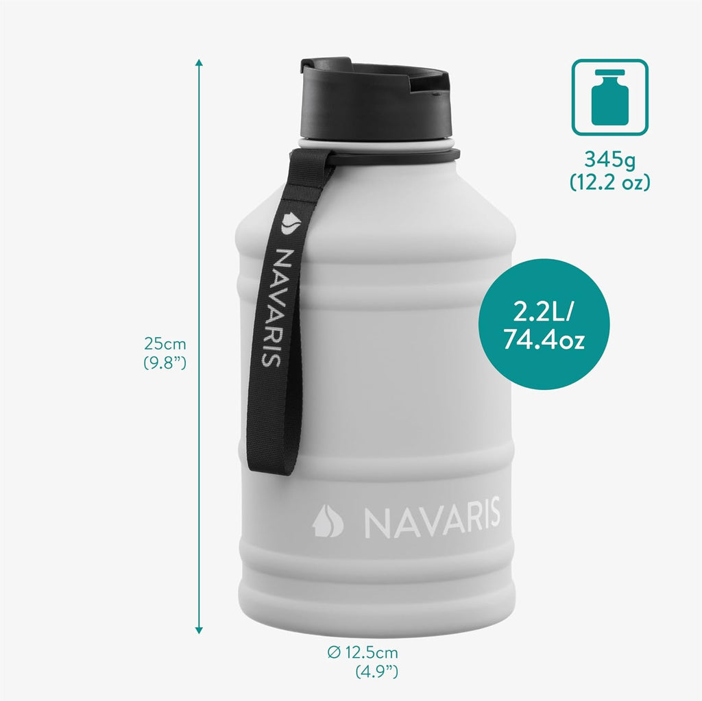 Navaris Stainless Steel Water Bottle 75oz (2.2L) – Large Single-Wall Metal Water Bottle for Sports, Gym, Camping & Outdoor Activities – Sandy Beige