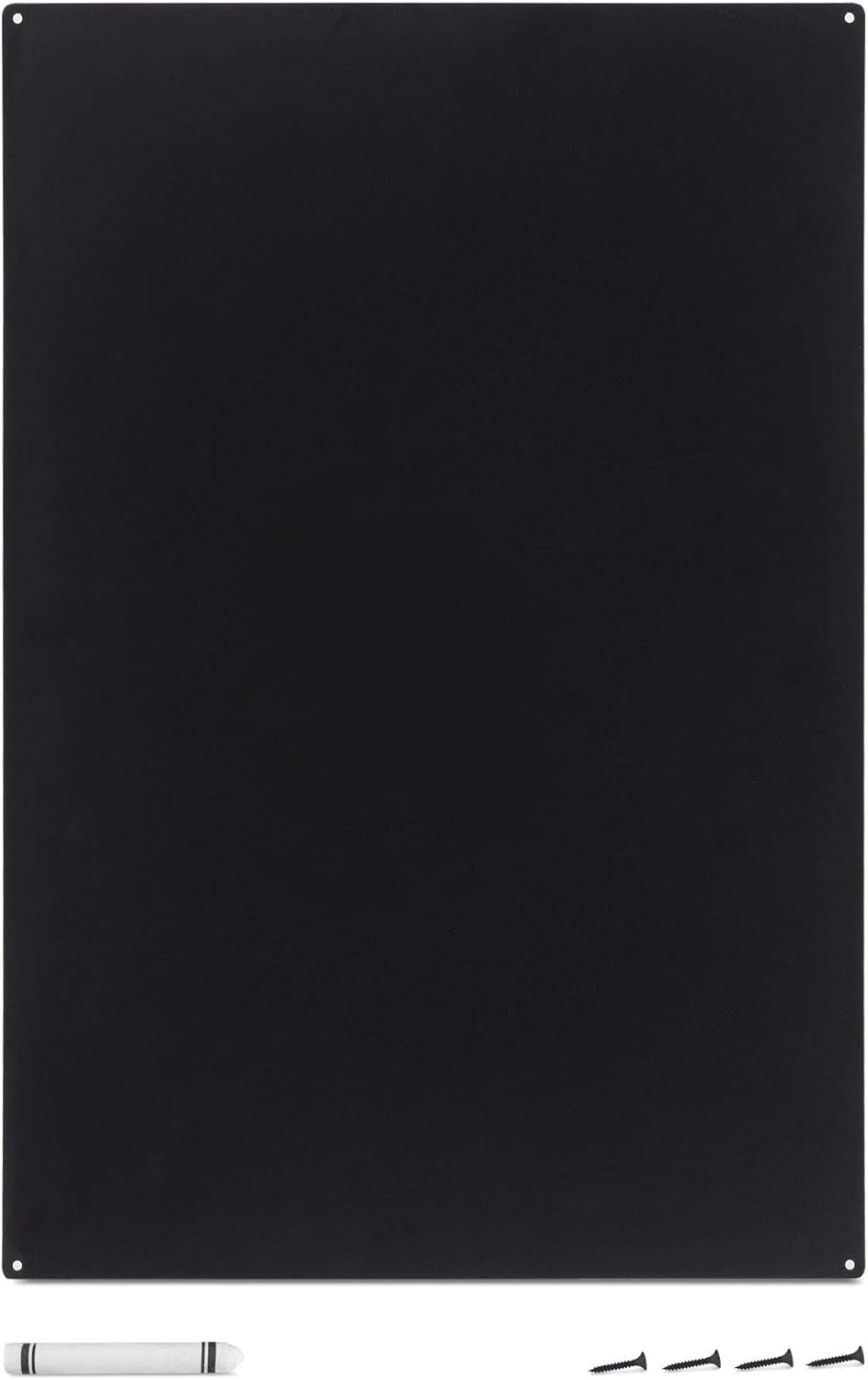 Navaris Metal Magnet Board - 22.1 x 15 Inch Magnetic Wall Panel for Kitchen, Office, Bedroom & Home - Includes Magnets and Chalk Pen - Black