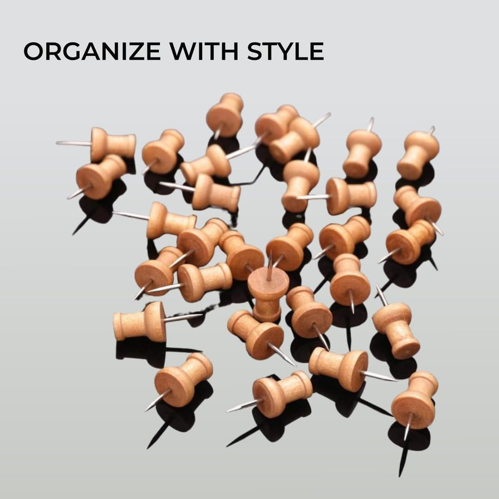 H&S Wood Push Pins 100pcs – Wooden Drawing Pins for Cork Boards, Notice Boards, Maps & Photos