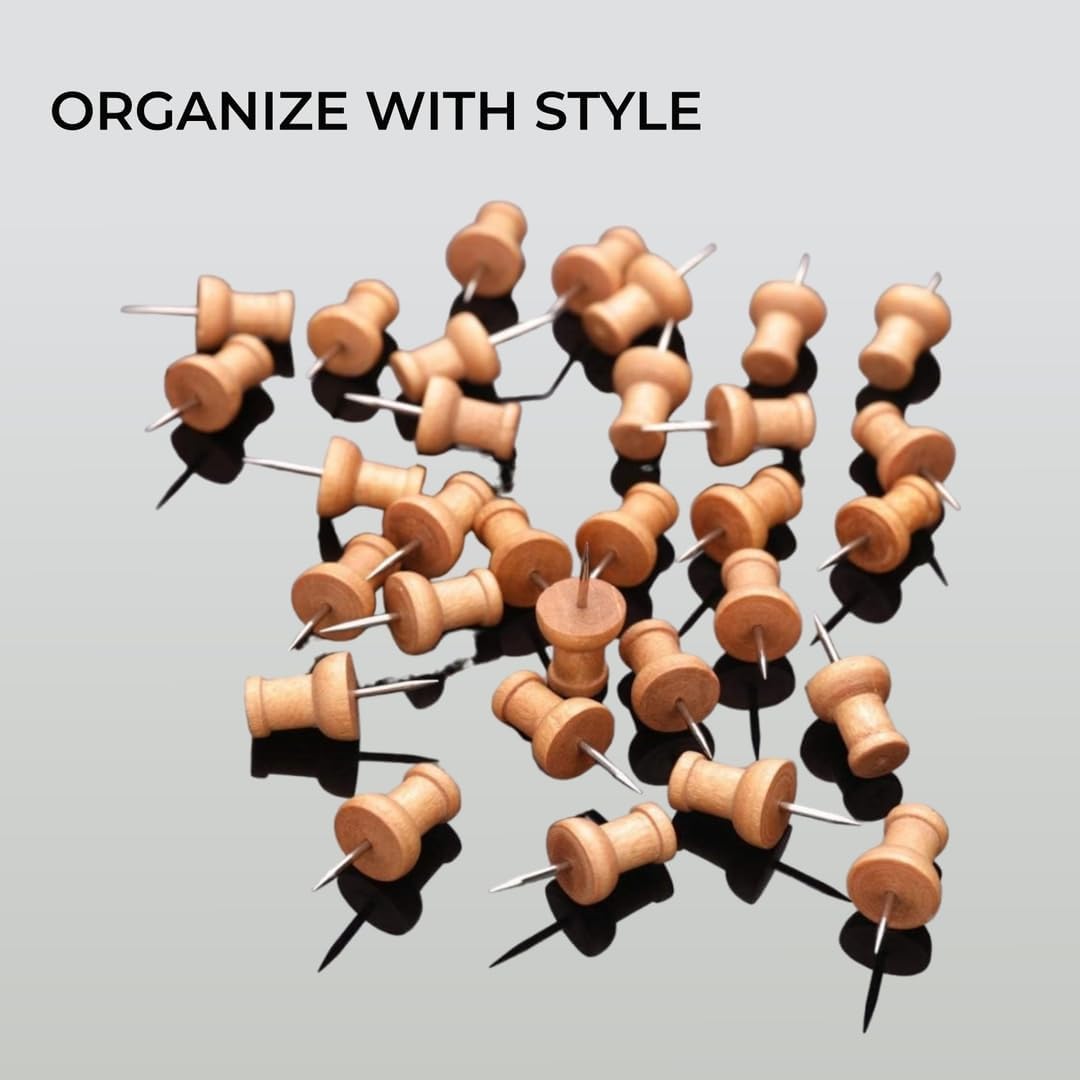 H&S Wood Push Pins 100pcs – Wooden Drawing Pins for Cork Boards, Notice Boards, Maps & Photos
