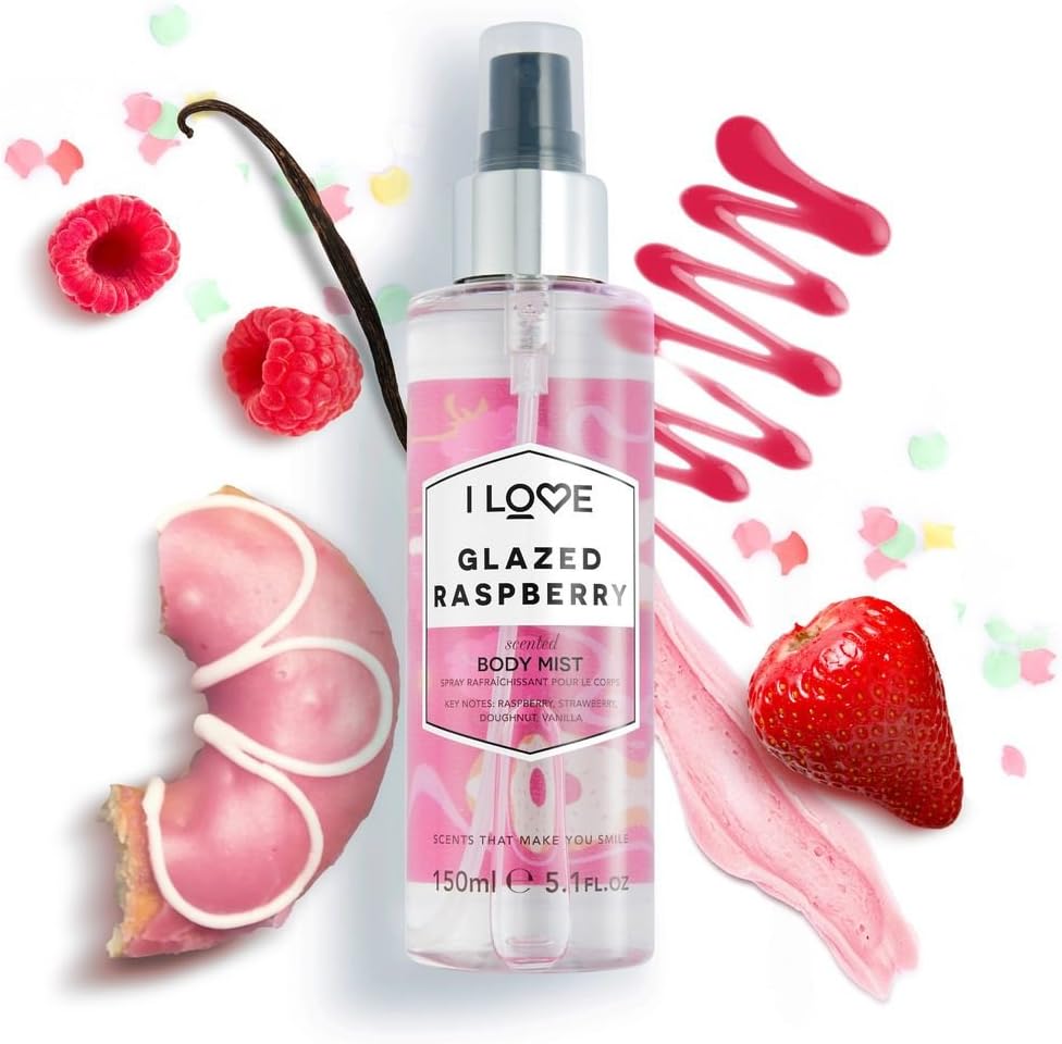 I Love Glazed Raspberry Body Mist – Sweet Fruity Fragrance Spray with Raspberry, Strawberry & Vanilla Notes, 165 ml (5.6 fl oz)