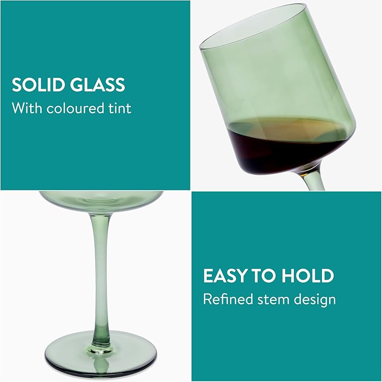 Navaris Mint Green Tinted Wine Glasses Set of 4 – 13.5oz Colored Stemmed Glassware for Wine, Cocktails & Desserts