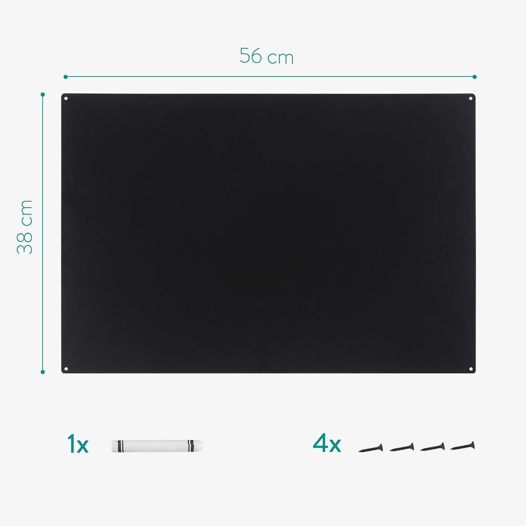 Navaris Metal Magnet Board - 22.1 x 15 Inch Magnetic Wall Panel for Kitchen, Office, Bedroom & Home - Includes Magnets and Chalk Pen - Black