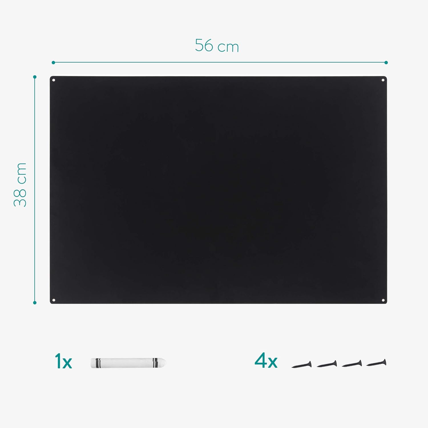 Navaris Metal Magnet Board - 22.1 x 15 Inch Magnetic Wall Panel for Kitchen, Office, Bedroom & Home - Includes Magnets and Chalk Pen - Black