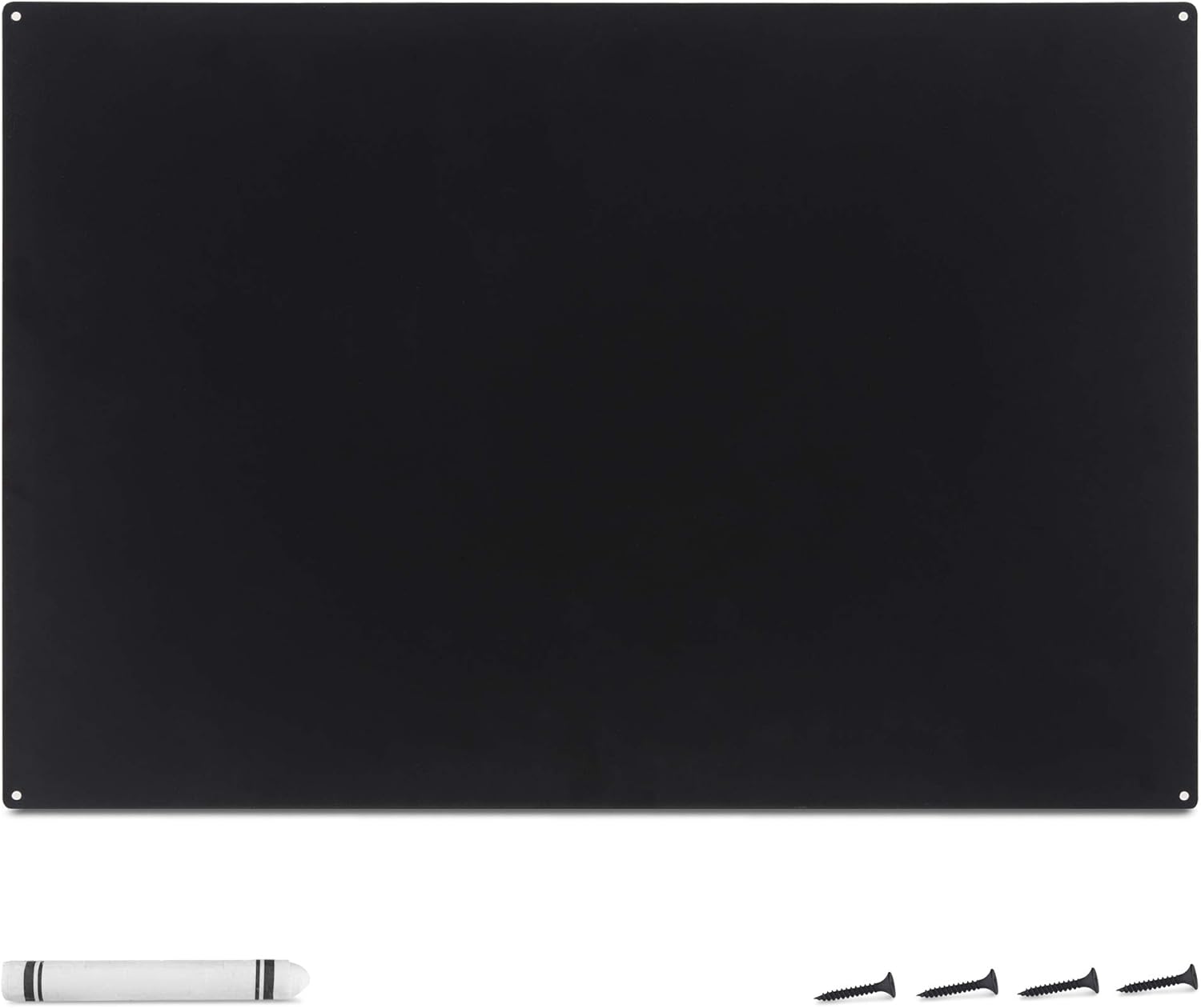 Navaris Metal Magnet Board - 22.1 x 15 Inch Magnetic Wall Panel for Kitchen, Office, Bedroom & Home - Includes Magnets and Chalk Pen - Black