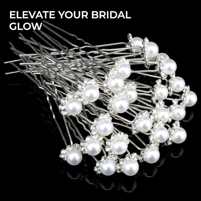 H&S Wedding Pearl Hair Pins Set of 40 - Bridal Flower Crystal Hair Pins & Decorative Hair Clips for Women