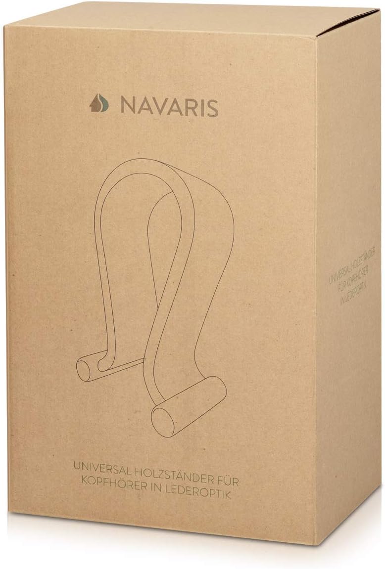 Navaris Omega Headphone Stand - Synthetic Leather Headset Hanger with Wood Base for Gaming, DJ & Studio Headphones - Black