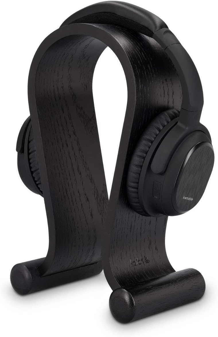 kalibri Wooden Omega Headphone Stand - Universal Black Wood Headset Holder for Gaming, DJ & Studio Headphones