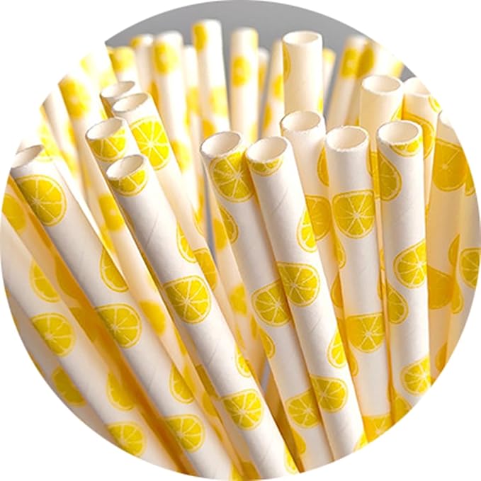 50PCS Biodegradable Paper Drinking Straws – Eco-Friendly Fruit Pattern (Watermelon Design) for Cocktails, Coffee & Cold Drinks