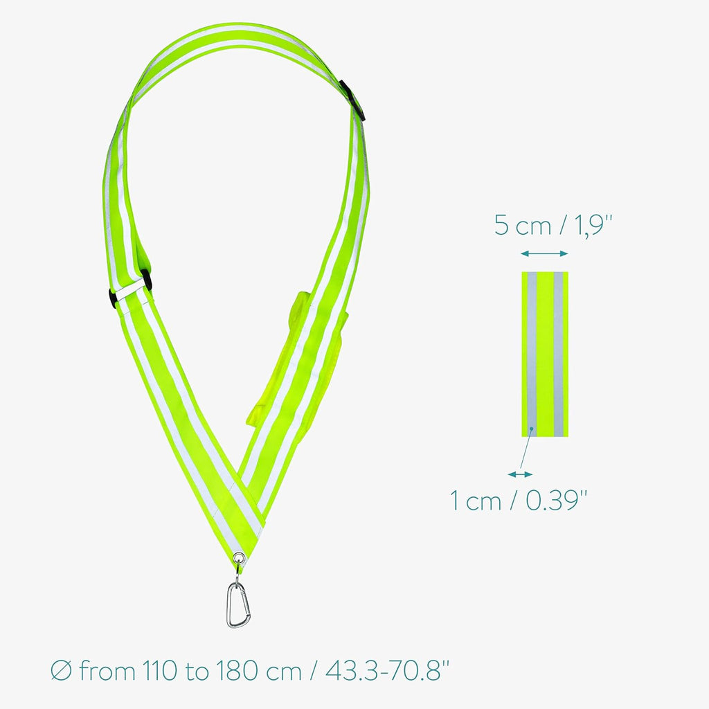 Navaris Reflective Safety Sash with Pocket & Carabiner Clip - High Visibility Gear for Walking, Running & Cycling - Adjustable 43" to 71" - Yellow