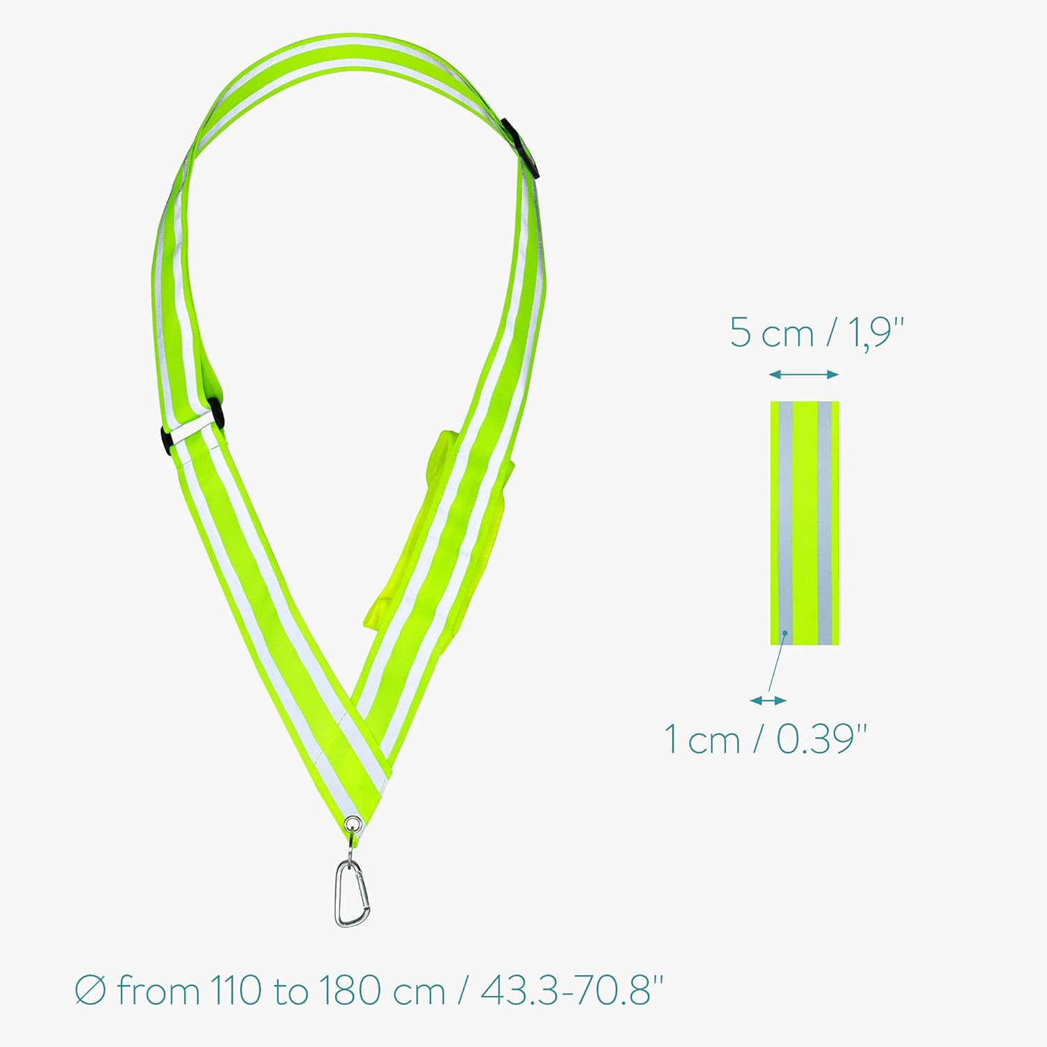 Navaris Reflective Safety Sash with Pocket & Carabiner Clip - High Visibility Gear for Walking, Running & Cycling - Adjustable 43" to 71" - Yellow