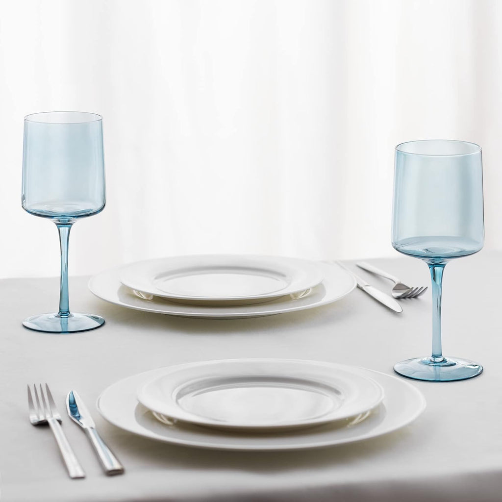 Navaris Blue Square Wine Glasses Set of 4 – 13.5oz Colored Stemmed Glassware for Wine, Cocktails, Beer & Desserts