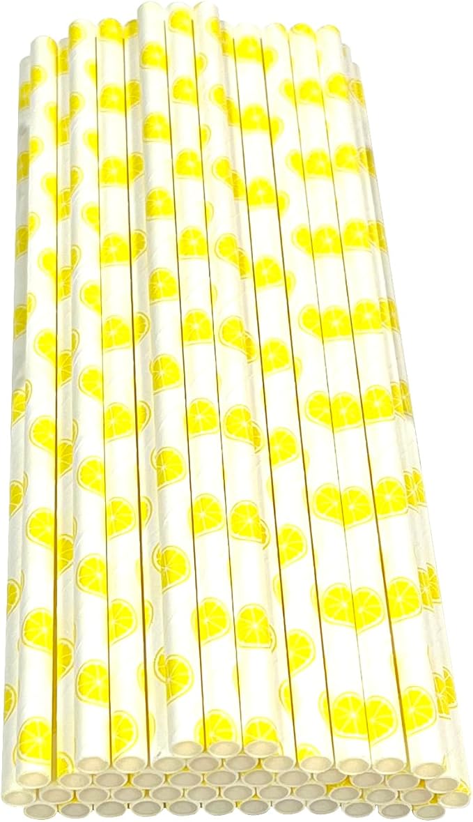 50PCS Biodegradable Paper Drinking Straws – Eco-Friendly Fruit Pattern (Watermelon Design) for Cocktails, Coffee & Cold Drinks