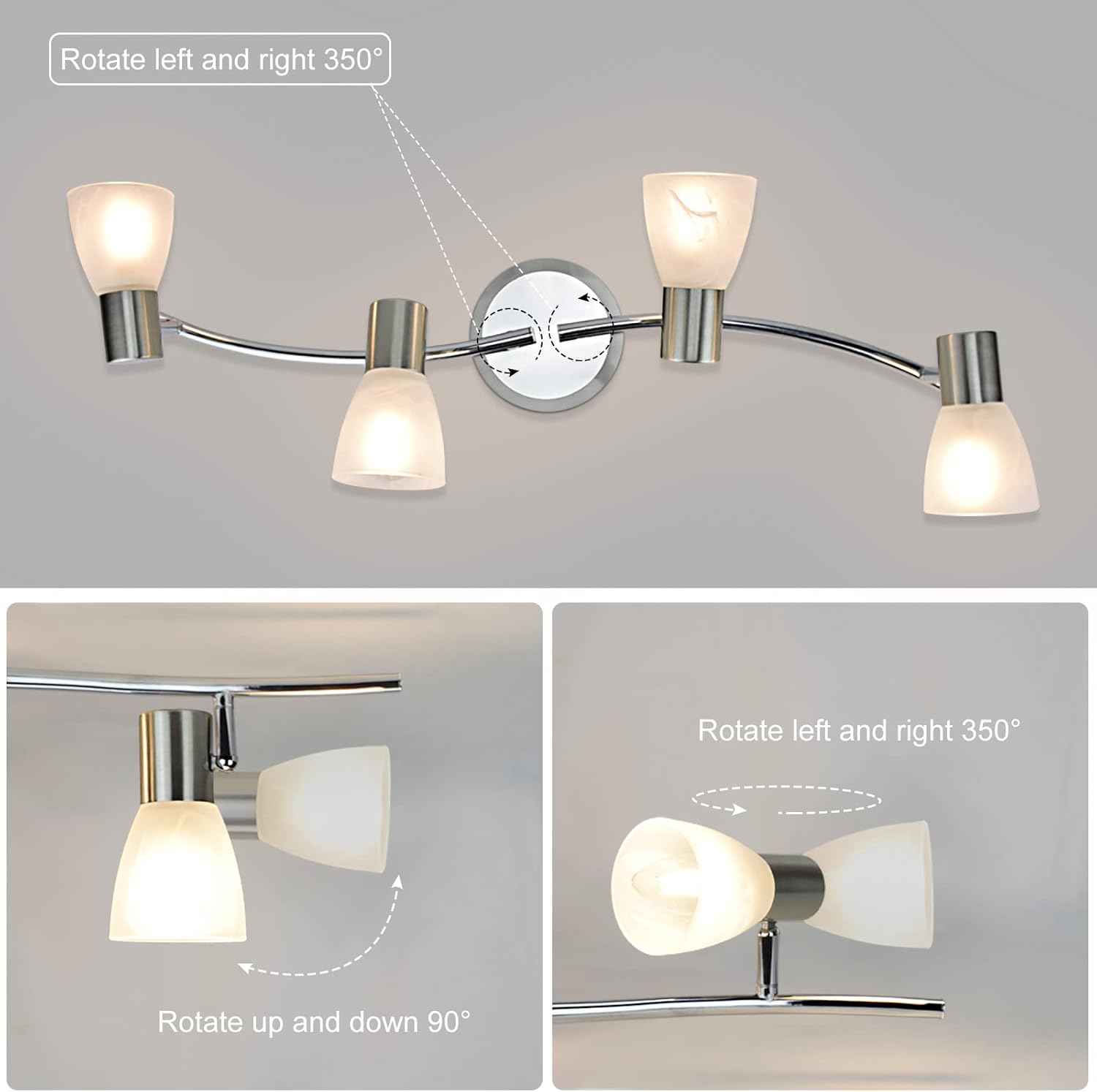 DLLT 4-Light S-Shaped LED Track Light with Glass Shades