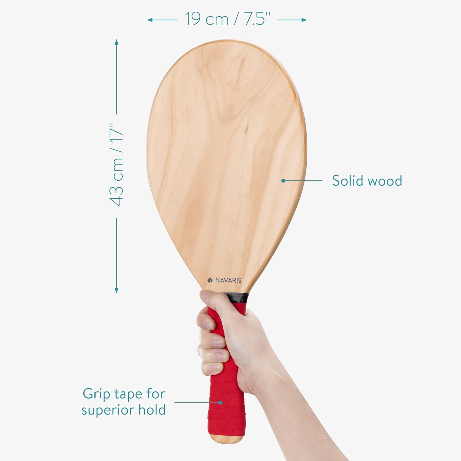 Navaris Wooden Beach Rackets Set – 2 Varnished Wooden Paddles & 2 Balls for Beach, Park & Garden Games