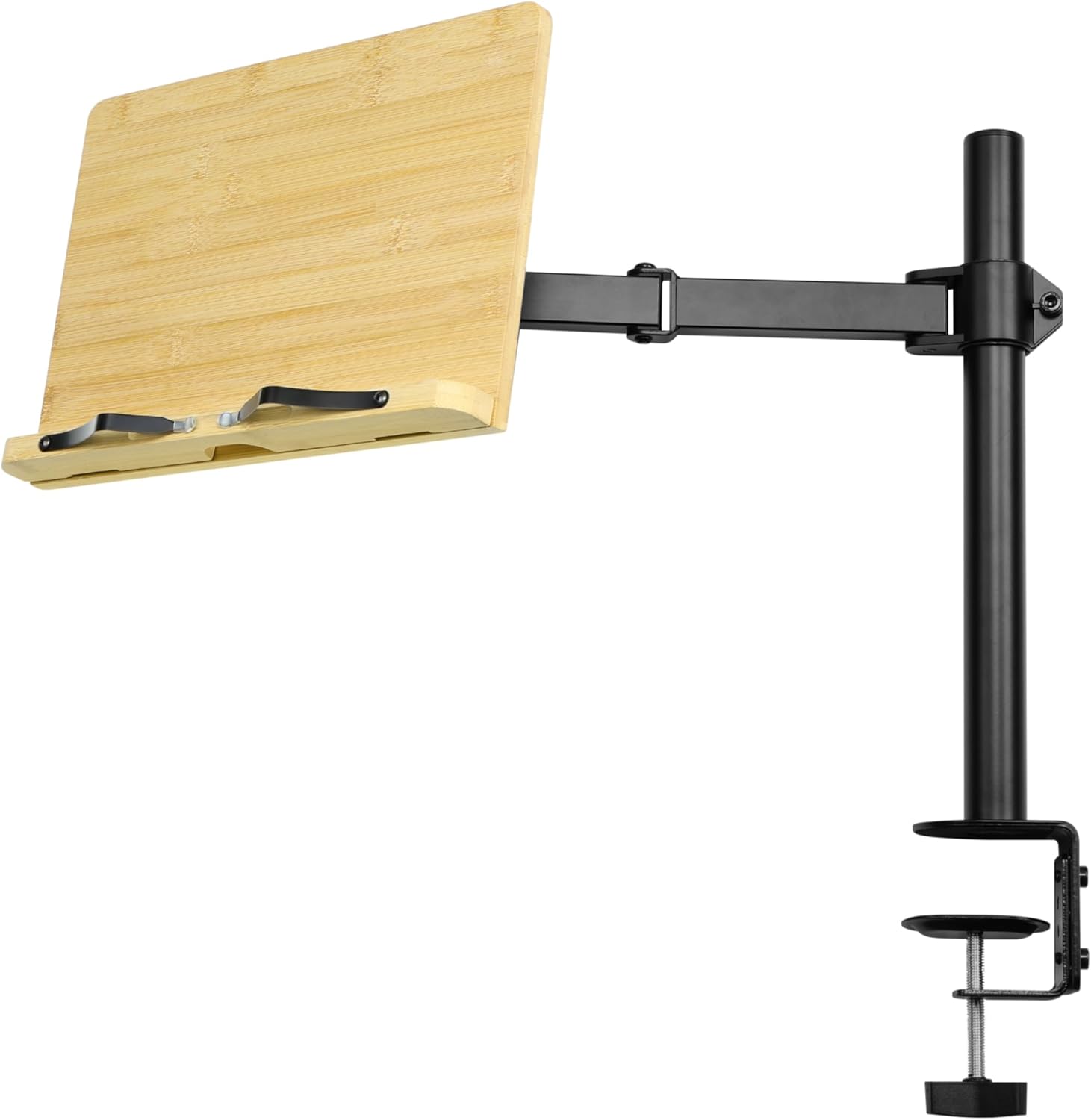 Navaris bamboo book stand with adjustable clamp holder for reading books sheet music tablets and e-readers