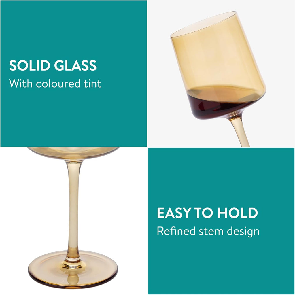 Navaris Amber Tinted Wine Glasses Set of 4 – 13.5oz Colored Stemmed Glassware for Wine, Cocktails & Desserts