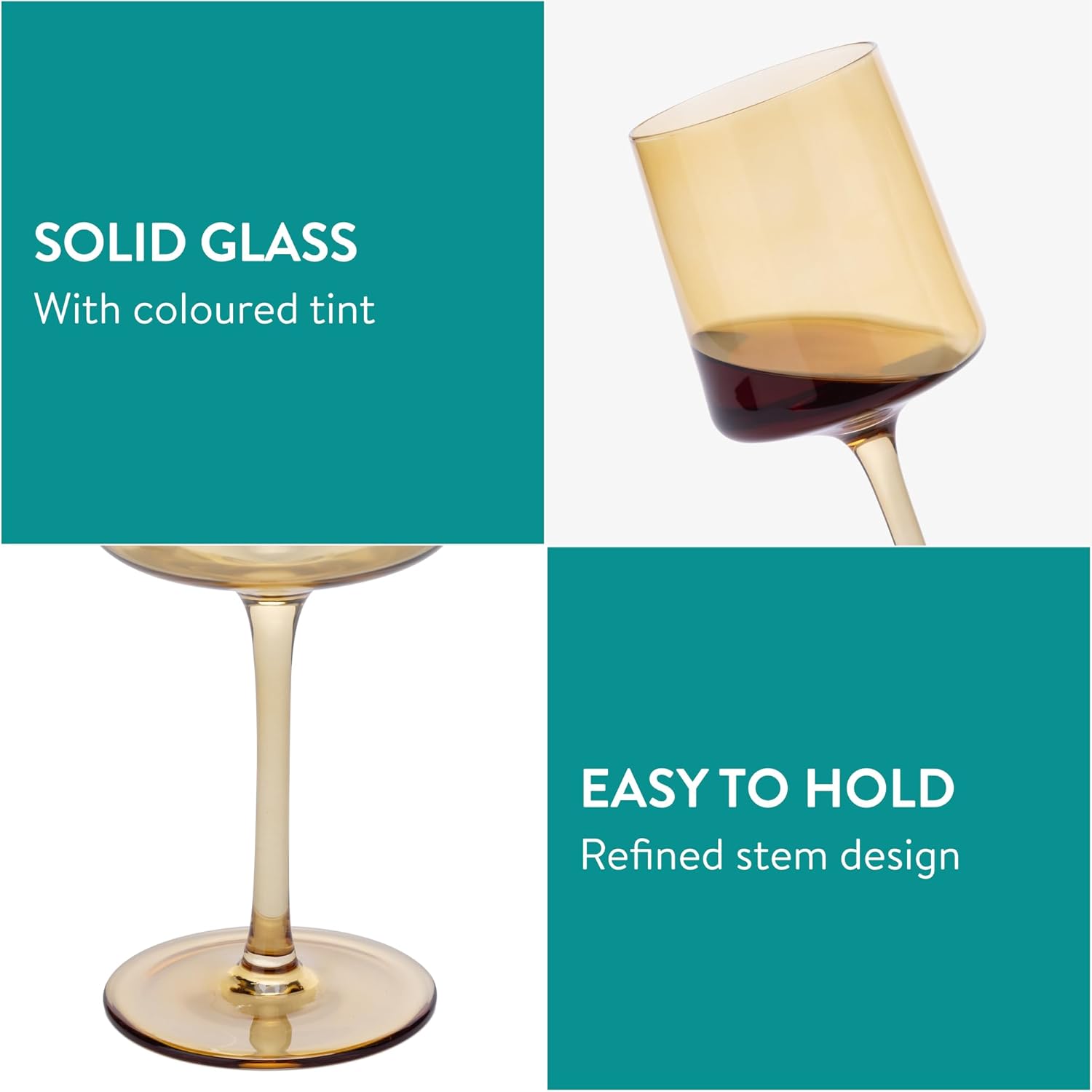 Navaris Amber Tinted Wine Glasses Set of 4 – 13.5oz Colored Stemmed Glassware for Wine, Cocktails & Desserts