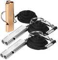 H&S Survival Safety Whistles Set of 3 – Aluminum Emergency Whistles with Lanyards for Camping, Boating, Sports & Dog Training