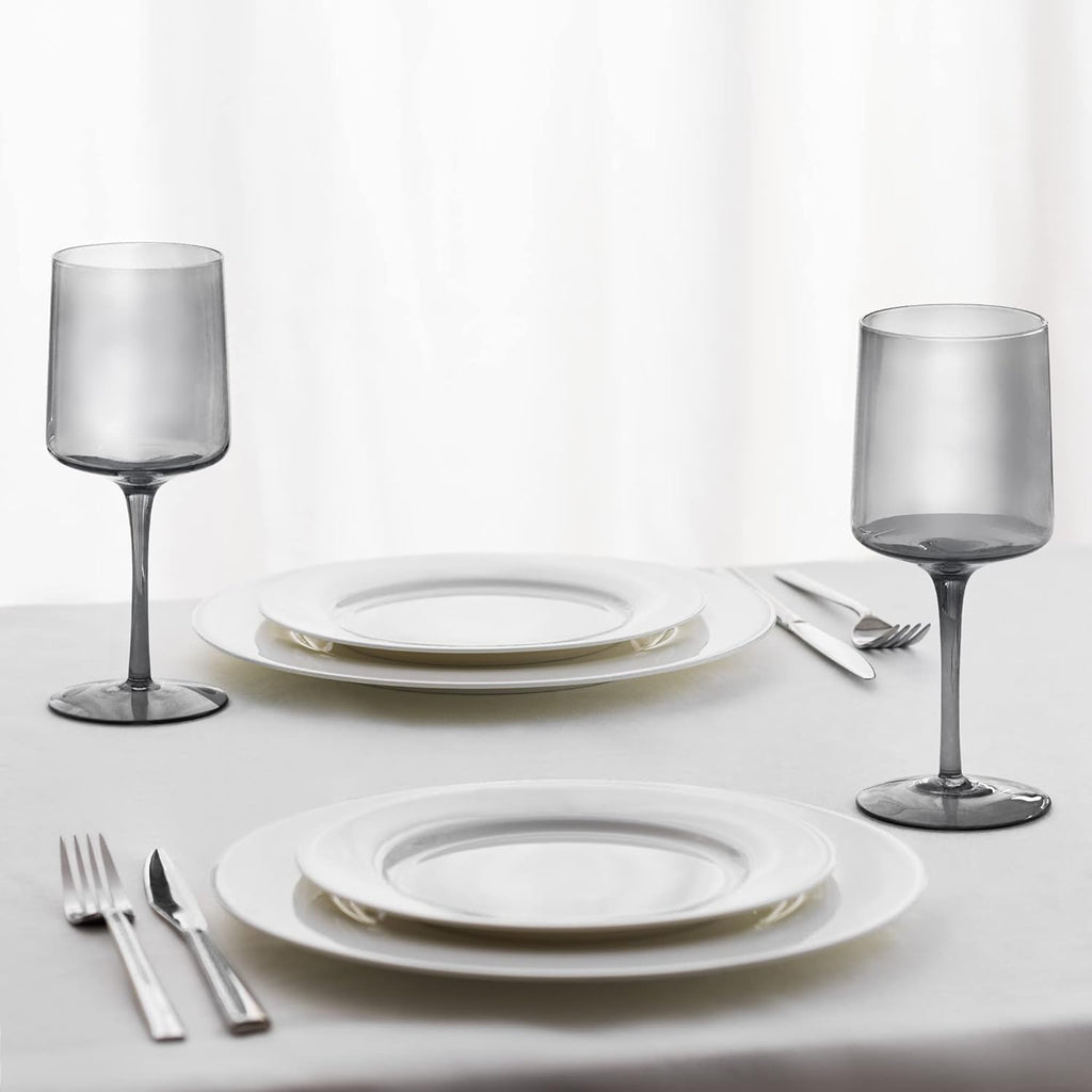 Navaris Gray Square Wine Glasses Set of 4 – 13.5oz Smoke-Colored Stemmed Glassware for Wine, Cocktails, Beer & Desserts
