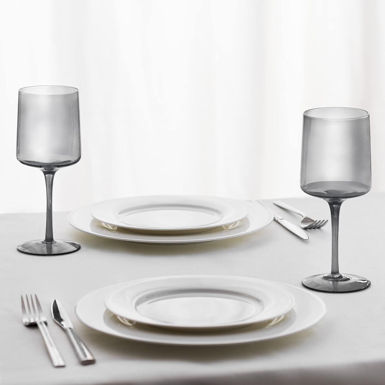 Navaris Gray Square Wine Glasses Set of 4 – 13.5oz Smoke-Colored Stemmed Glassware for Wine, Cocktails, Beer & Desserts