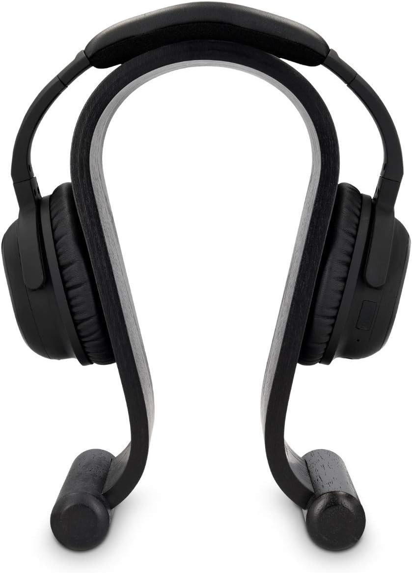 kalibri Wooden Omega Headphone Stand - Universal Black Wood Headset Holder for Gaming, DJ & Studio Headphones