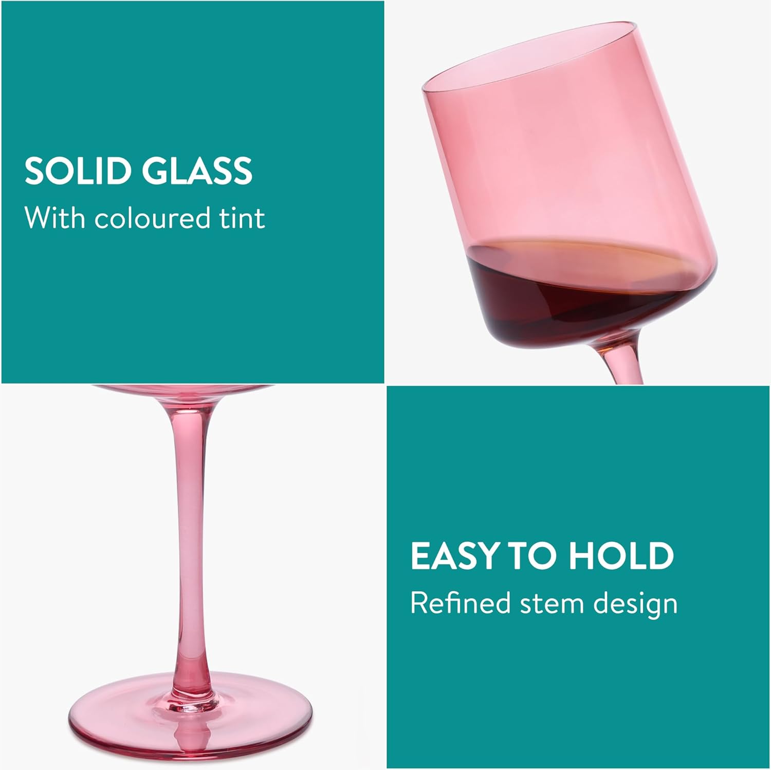Navaris Pink Stemmed Wine Glasses Set of 4 – 13.5oz Colored Glassware for Wine, Cocktails & Desserts