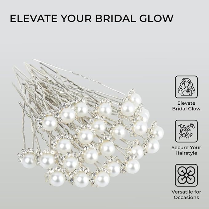 H&S Wedding Pearl Hair Pins Set of 40 - Bridal Flower Crystal Hair Pins & Decorative Hair Clips for Women