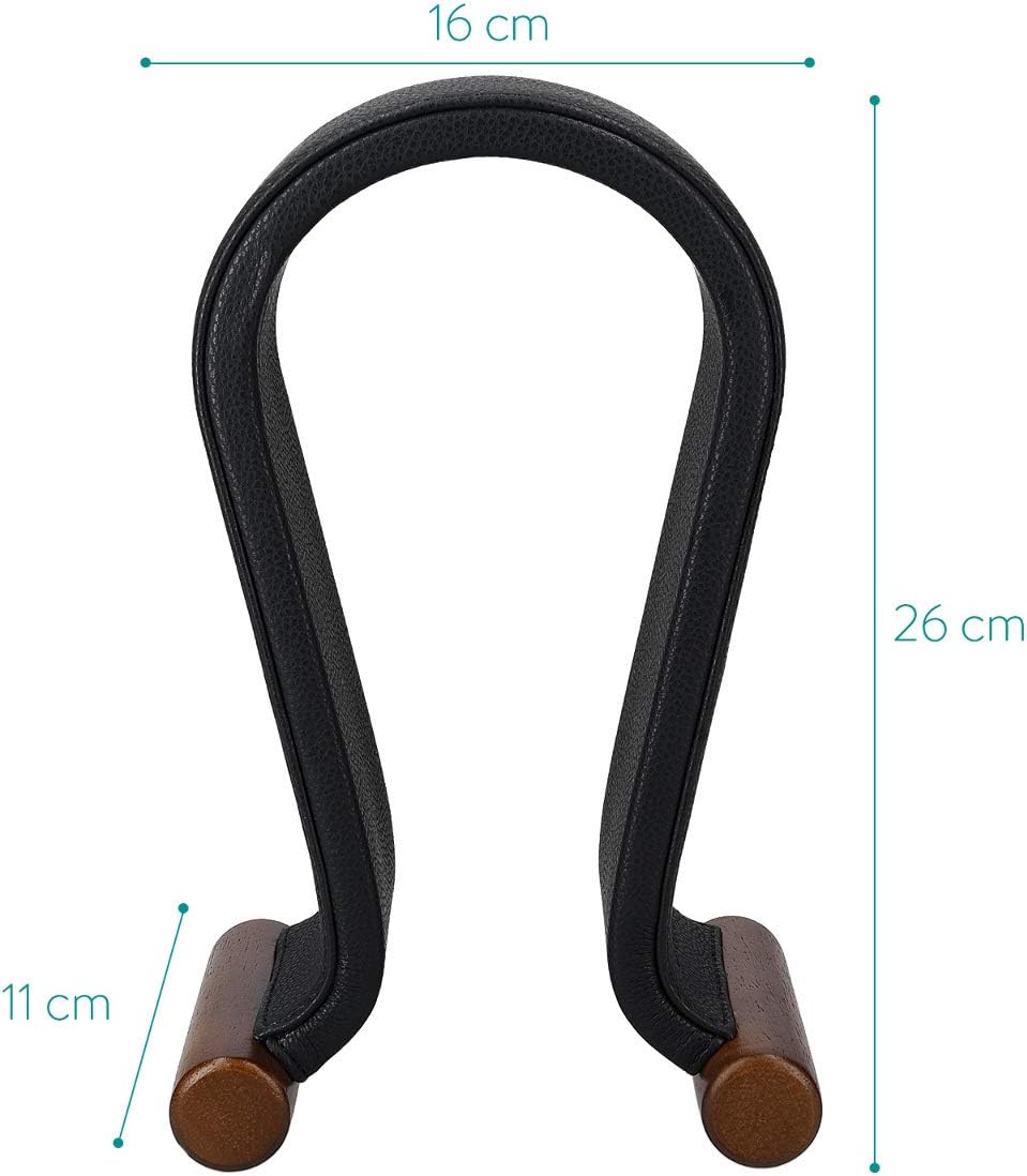 Navaris Omega Headphone Stand - Synthetic Leather Headset Hanger with Wood Base for Gaming, DJ & Studio Headphones - Black