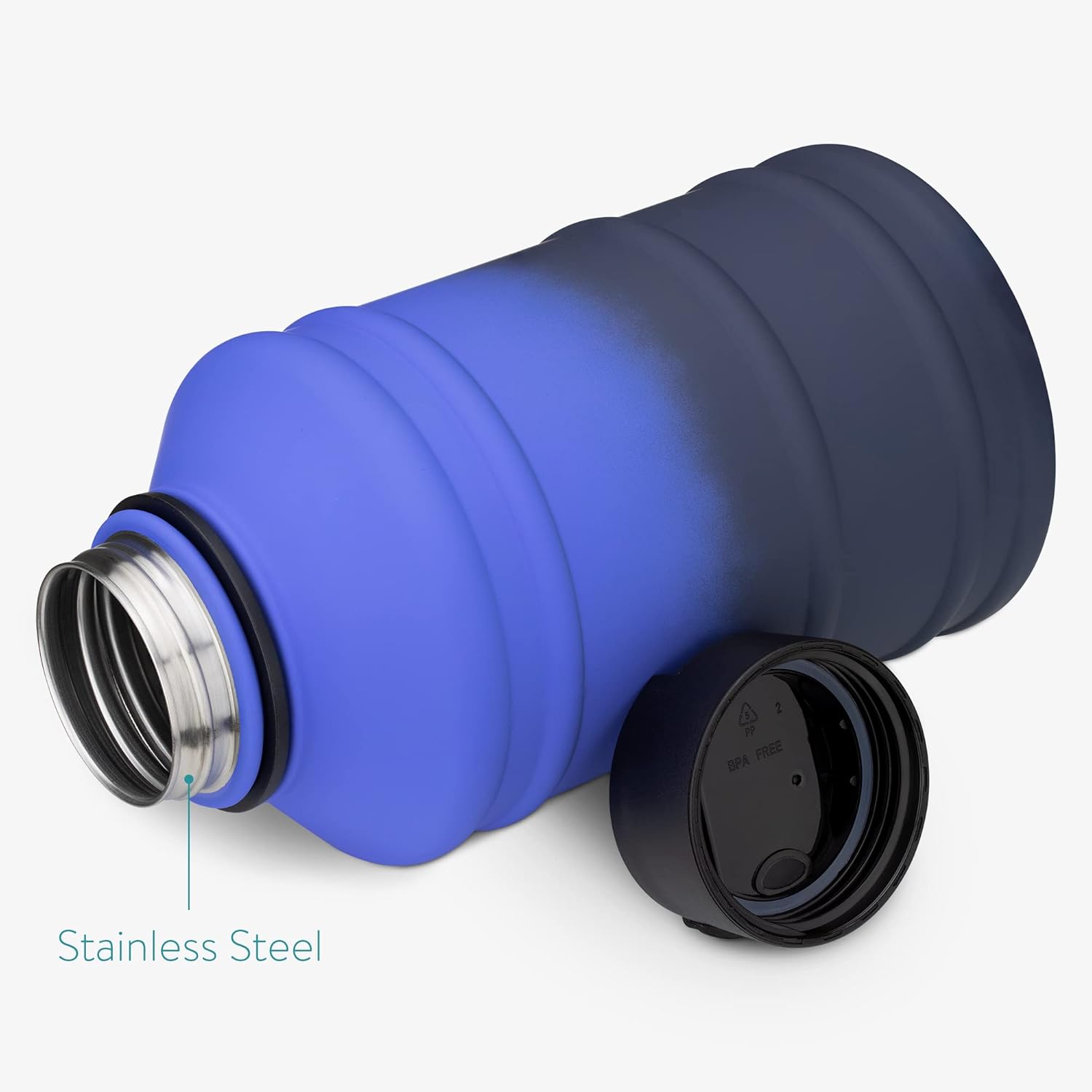 Navaris Stainless Steel Water Bottle 74oz (2.2L) – Large Single-Wall Metal Sports & Camping Canteen – Blue Gradient