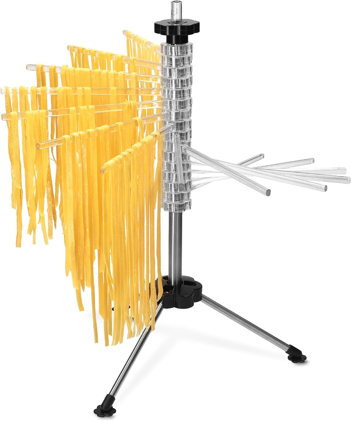 Navaris Collapsible Pasta Drying Rack – Tall Compact Pasta Stand with 16 Rods for Homemade Pasta, Spaghetti & Noodles (Silver)