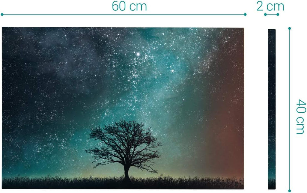 Navaris Magnetic Dry Erase Whiteboard – 16 x 24 Inch Decorative Wall White Board with Starry Sky & Tree Design, Marker and 5 Magnets Included