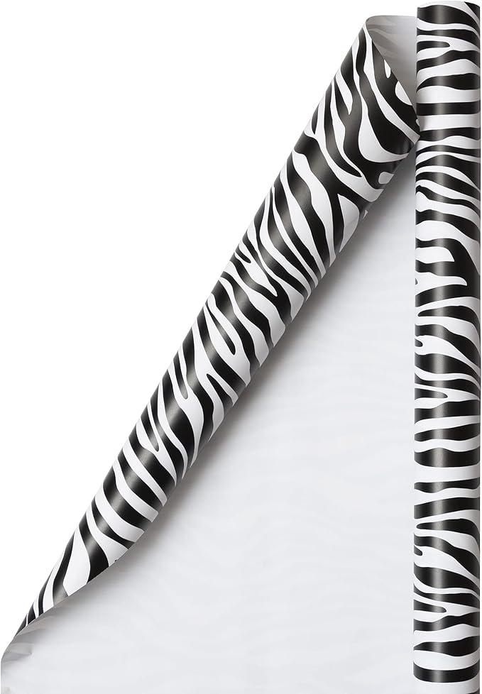 Zebra Print Gift Wrap Rolls – 6 Pack Black & White Wrapping Paper Set